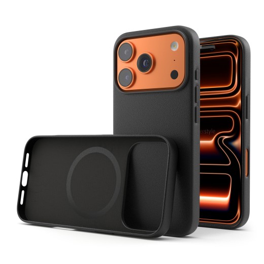 Cover in Eco Pelle Nera per iPhone 17 Pro Max + Supporto MagSafe - LeatherSoft PRO®