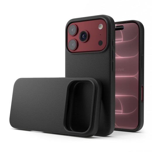 Cover in Eco Pelle Nera per iPhone 18 Pro Max + Supporto MagSafe - LeatherSoft PRO®