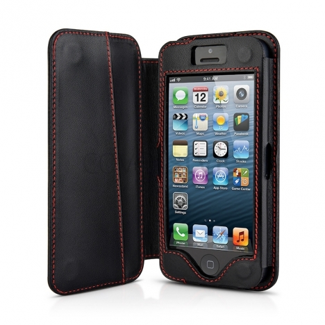 Beyzacases - Custodia in Pelle Folio per iPhone 5 - Nero