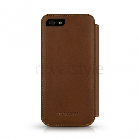Beyzacases - Custodia in Pelle Folio per iPhone 5 - Marrone Chiaro