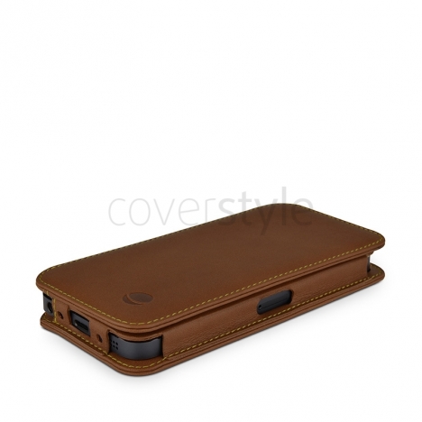 Beyzacases - Custodia in Pelle Folio per iPhone 5 - Marrone Chiaro