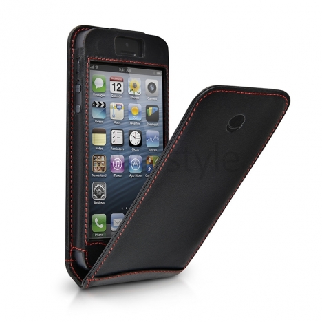 Beyzacases - Custodia in Pelle Serie Flip per iPhone 5 - Nero