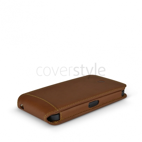 Beyzacases - Custodia in Pelle Serie Flip per iPhone 5 - Marrone