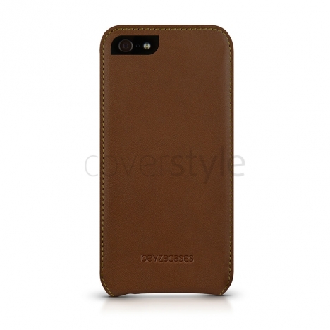 Beyzacases - Custodia in Pelle Serie Flip per iPhone 5 - Marrone