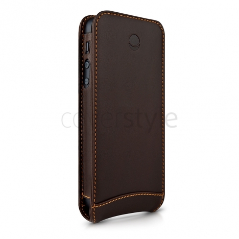 Beyzacases - Custodia in Pelle Serie Flip per iPhone 5 - Marrone Scuro