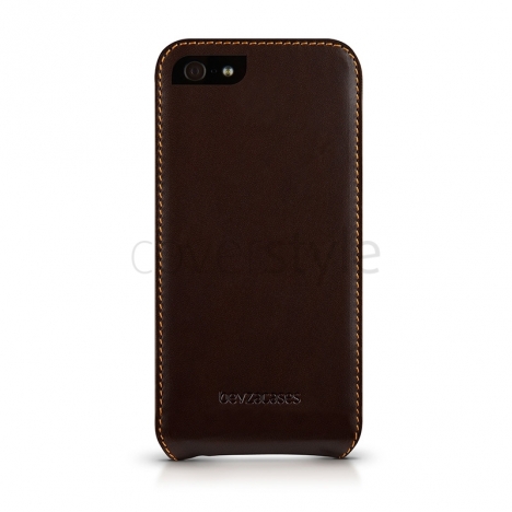 Beyzacases - Custodia in Pelle Serie Flip per iPhone 5 - Marrone Scuro