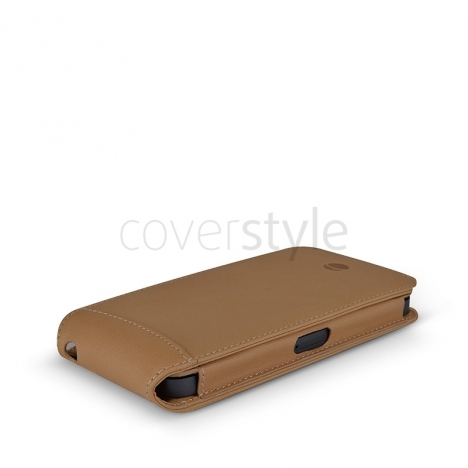 Beyzacases - Custodia in Pelle Serie Flip per iPhone 5 - Ocra (Camel)