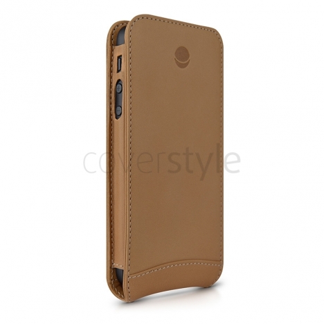 Beyzacases - Custodia in Pelle Serie Flip per iPhone 5 - Ocra (Camel)