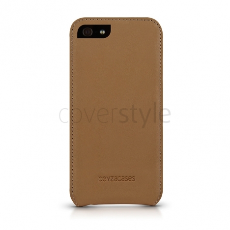 Beyzacases - Custodia in Pelle Serie Flip per iPhone 5 - Ocra (Camel)