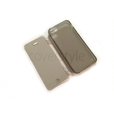 Custodia Book Flip Anti-Polvere Flessibile Trasparente per iPhone 5/5S - Nero