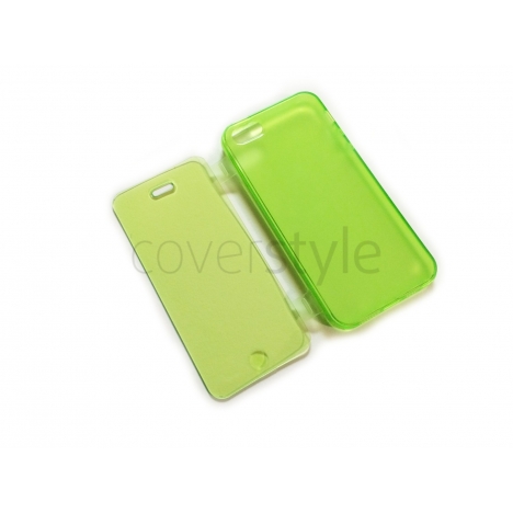 Custodia Book Flip Anti-Polvere Flessibile Trasparente per iPhone 5/5S - Verde