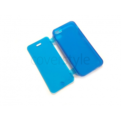 Custodia Book Flip Anti-Polvere Flessibile Trasparente per iPhone 5/5S - Blu