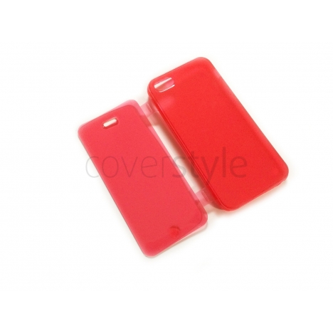 Custodia Book Flip Anti-Polvere Flessibile Trasparente per iPhone 5/5S - Rosso