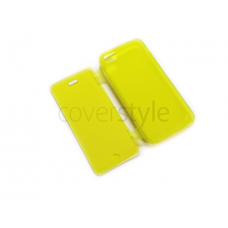 Custodia Book Flip Anti-Polvere Flessibile Trasparente per iPhone 5/5S - Giallo