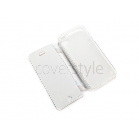 Custodia Book Flip Anti-Polvere Flessibile Trasparente per iPhone 5/5S - Bianco