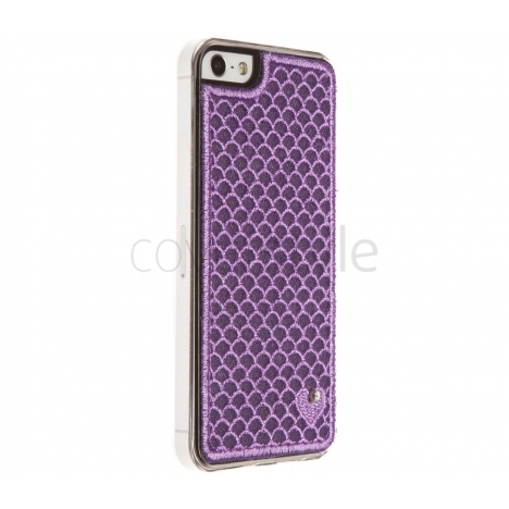 Custodia Cuori in Tessuto Macramè per iPhone 5/5S - Viola