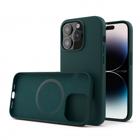LeatherSoft PRO® - Cover in Simil Pelle per iPhone 14 Pro (6.1”) - Compatibile con Ricarica MagSafe (con Magneti) - Verde