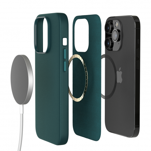Cover in Eco Pelle Verde per iPhone 14 Pro Max + Supporto MagSafe - LeatherSoft PRO®