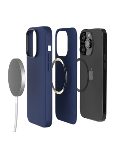 Cover in Eco Pelle Blu per iPhone 14 Pro Max + Supporto MagSafe - LeatherSoft PRO® 2