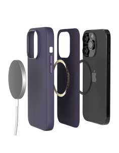 Cover in Eco Pelle Viola per iPhone 14 Pro + Supporto MagSafe - LeatherSoft PRO® 2