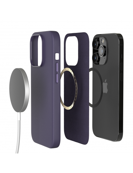 Cover in Eco Pelle Viola per iPhone 14 Pro + Supporto MagSafe - LeatherSoft PRO®